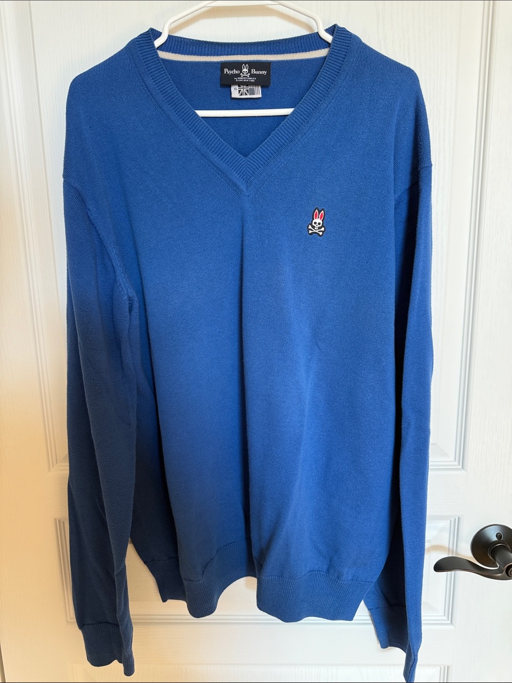 Psycho Bunny V-Neck Sweater in Blue with Embroidered Logo